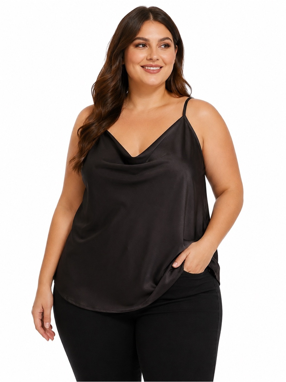 NWT Torrid Satin Cowl Neck Cami Tank Top Deep Black Size 00 (M/L 10-12)